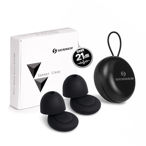 Senner Sleep Ear Plugs for Sleeping for Side Sleepers, Soft Silicone Ear Plugs to Reduce Snoring Noise and Noise, SNR 21dB, EN 352-2, 4 Sizes XS/S/M/L, Reusable, with Case
