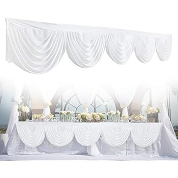 GEMITTO Wedding Backdrop Swag, Window Background Valance, Removable Ice Silk Window Decorative Curtain for Party Wedding Stage Home Christmas Decoration Event Designs (White)