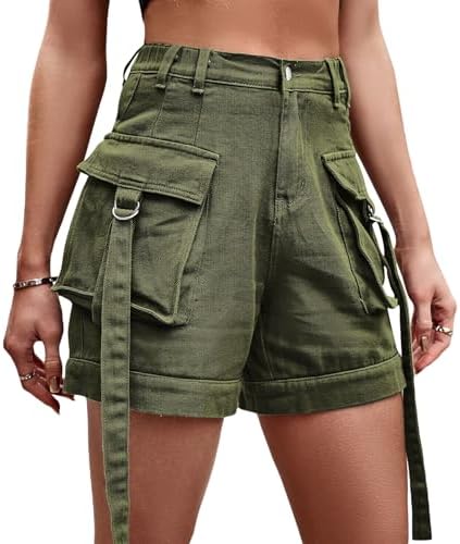 Women's High Waist Baggy Cargo Denim Shorts Summer Straight Wide