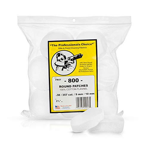 Gun Cleaning Patches by The Professionals Choice | Gun Cleaner Cloth Removes 99% of Residue | Round Cotton Flannel | 800 Pack | .38/.357-Calibre/9mm/10mm