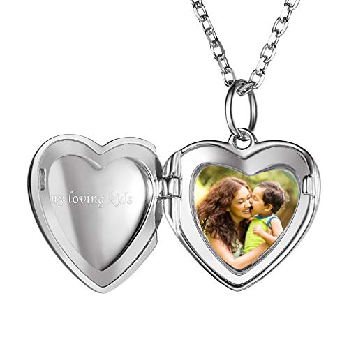 Custom4U Personalized Love Heart Locket Holds Picture Sterling Silver Pendant Necklace for Lady