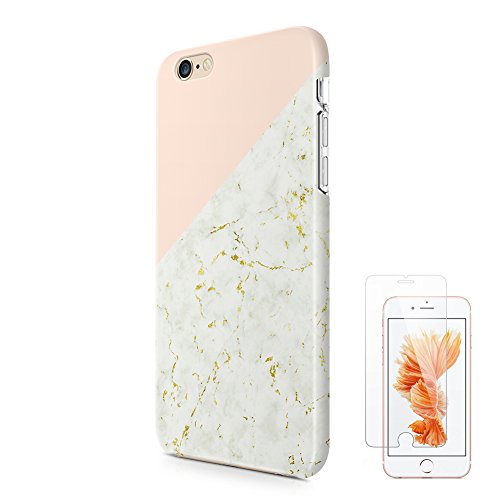 Gold Marble iPhone 6 6S Case uCOLOR Pink Geometric Dual-layer Hard Back+Flexible TPU Protective Cover for iPhone 6 6S-with [Slim Tempered Glass Screen Protector]