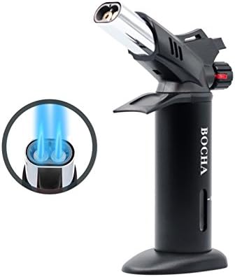 BOCHA - Dual Flame Refillable Culinary Creme Brulee Butane Gas Torch Lighter for Professional Cooking Brazing Welding Soldering (Silver)