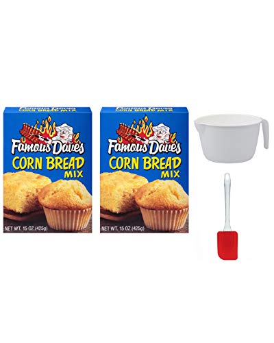Famous Dave's, Corn Bread Mix 15oz Box, Pack of 2 (Including 3 Quart Mixing Bowl with Spout & Silicone Spatula)