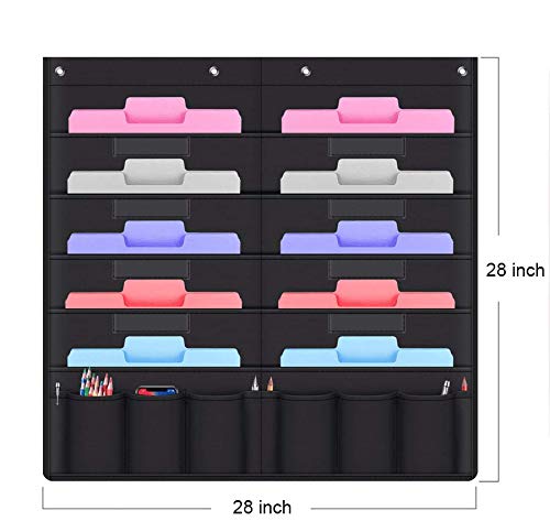 Aoolife Hanging Wall File Organizer,Folder Pocket Chart/Cascading Wall Organizer with 10 Pocket+6 Small Pocket for School Pocket Chart,Home Organization,Office Bill Filing,28X28 inch (10+6 Pocket)