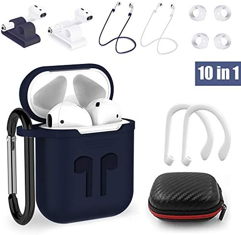 AirPods Case, YICTONE 10 in 1 AirPods Accessories Set Protective Silicone Cover and Skin Compatible Apple AirPods Charging Case with Watch Band Holder/Ear Hook/Keychain/Strap/Carrying Box(Royal Blue)