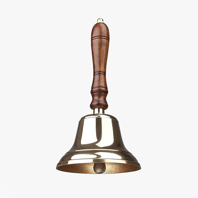 Assorted Collections Traditional Wooden Handle Brass Bell 9cm Dia 22cm High