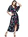 MAKEMECHIC Women's Short Sleeve Floral High Low V-Neck Long Maxi Dress Blue L