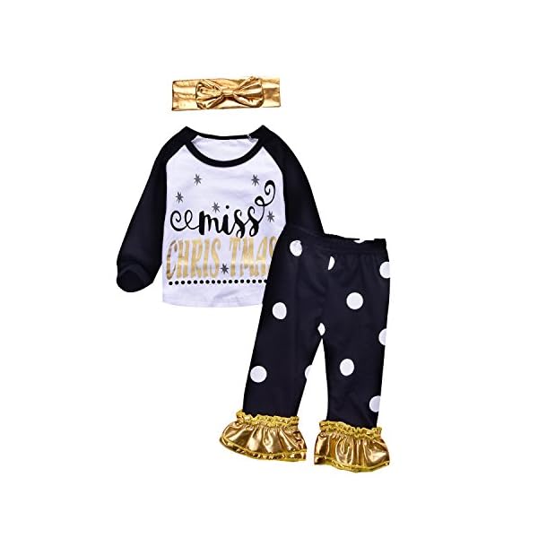 3Pcs Baby Gilrs Christmas Star Letters T-shirt Top+Long Dot Bronzing Pant+Headband Warm Outfit