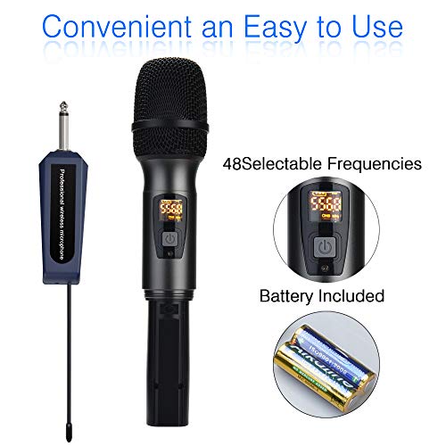 GEARDON Wireless Microphone System Dual 48 X 2Channel Cordless Mic Set 2 Handheld UHF Metal Karaoke Microphones with Rechargeable Receiver for Parties Singing Church
