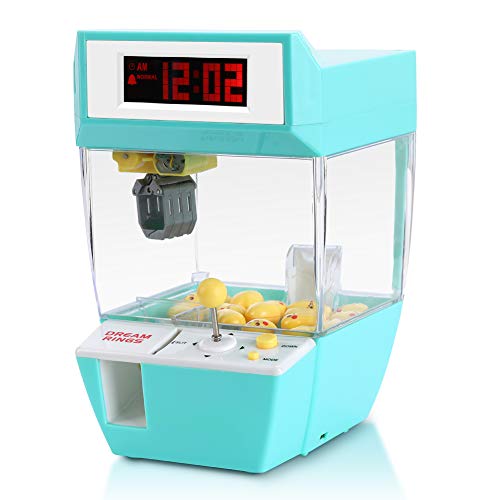 Electronic Crane Grabber Machine Toy Mini Funny Creative 2 in 1 LCD Display Alarm Clock Electronic Claw Toy Kids Children Gifts (Blue)