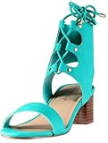Breckelles Heidi-22 Gladiator Ankle Lace Tie Up Open Toe Block Kitten Heel Sandal Shoe Natural