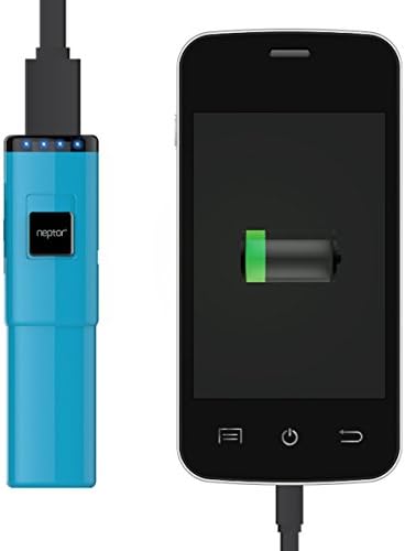 Neptor 2800mAh 1.0A Clip On Lipstick External Battery Pack Travel Battery Charger for iPhone 5S, 5C, iPad mini, Samsung Galaxy S4, S5, Note, Nexus, LG, HTC and Motorola - Retail Pack Includes Attachable Cable and SOS Flashlight - Blue