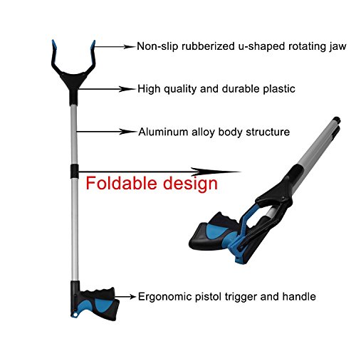 2 Pack - Reacher Grabber Pick up Tool, 32" Foldable Lightweight Long Duty Mobility Aid, Extender Gripper Tool, Claw Trash Garbage Picker (Orange and Blue)