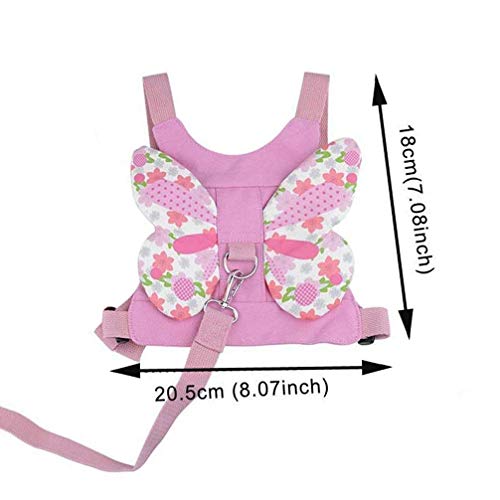 Wenosda 2 Pack Anti Lost Harness Rein Belt Strap & Anti-Lost Wrist Link Safety Band with 360Â°Rotation Leash Assistant for Toddler/Kids/Babies/Children(Wings Butterfly for Walking + 4.9ft Pink Rope)