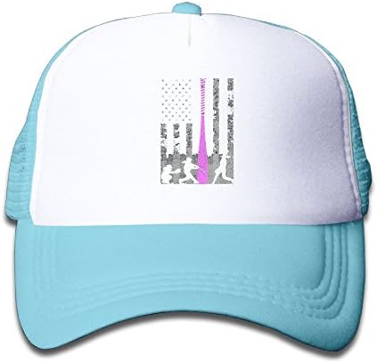 Jiajialiu Mesh Back Trucker Cap Blue Line Softball Player Adjustable Printing Cool Snapback Hat For Kids