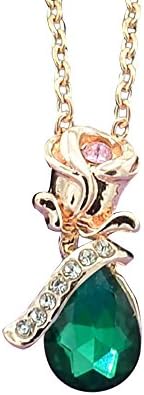 Redacel Women 's Rose Pendant Water Drop Alloy Necklace Crystal Jewelry Ornament