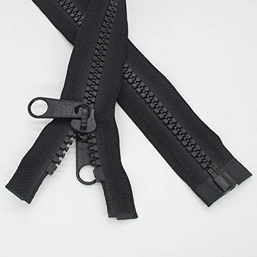 2PCS #10 60 Inch Heavy Duty Zippers for Sewing Separating Large Plastic Zippers Black Tape with Double Pull Tab Slider, Sleeping Bag, Boat, Canvas, Cover, Trampoline, Dog Bed,Tent (60" 2pcs) Leekayer