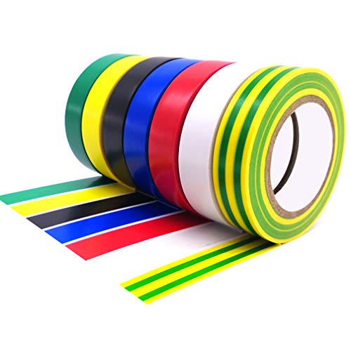 Electrical Tape 7 Pack 7 Color, Maveek PVC Strong Adhesive Insulation Tapes, Heat Resistant, Flame Retardant, Waterproof, 0.6inch x 49ft(15mm x 15m)