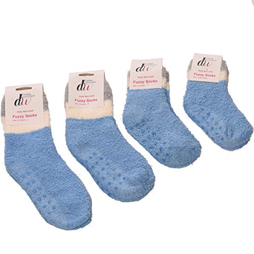 6 Pairs Warm Fuzzy Socks for Kids with Grippers Non Skid Slipper