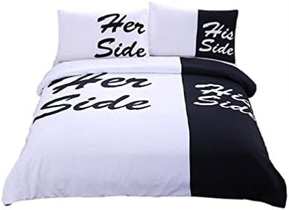 (3pack) His&amp;Her Side letter reative printing Bedding Boys and Girls Twin Full Queen King (King, black+white)