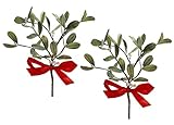 Artificial Mistletoe Floral Pick With Red Satin