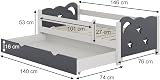 VitaliSpa Kids' Bed Jessica Grey/White 70x140 cm with Drawer view 3