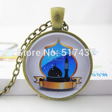 Pretty Lee Art Pendant For Necklace Sliver Islamic Blue Mosque Muslim Religious Pendant Necklace Glass Photo Pendant Neckalce