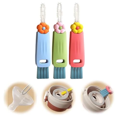 3 in 1 Cup Lid Cleaning Brush, 2025 New Cup Lid Cleaner with Brush, Multifunctional Portable Crevice Cleaning Brush Set for Baby Bottle Gap Tight Spaces, Home Kitchen Cleaning Tools (Mix)