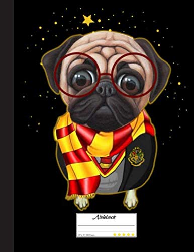 Puggy Potter, Funny Pug Notebook: Blank Lined Journal for Pug, Dog Lovers, Dog Mom, Dog Dad and Pet Owners | 8.5x11 with College Ruled Pages