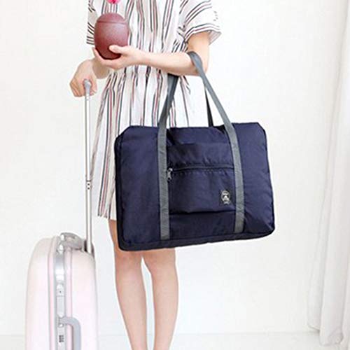 Wandf Foldable Travel Duffel Bag Luggage Sports Gym Water Resistant Nylon Travel Foldable Duffel Bag for Women Men (Dark Blue)