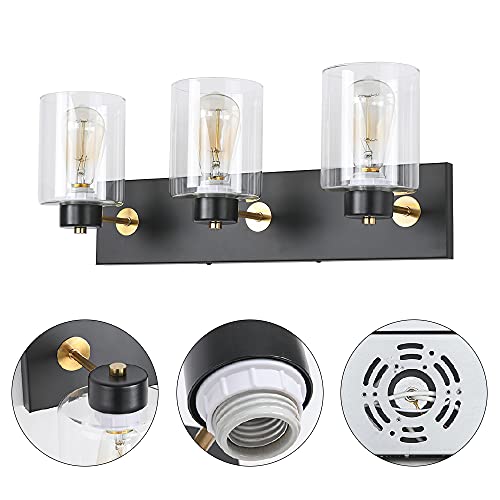 SINMILA Black Vintage Bathroom Vanity Light Fixtures with Modern Glass
