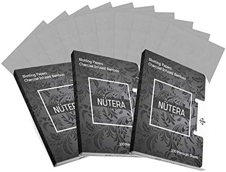 Natural Bamboo Charcoal Oil Absorbing Tissues - 300 Sheets - Premium Oil Blotting Paper for Face - Facial Skin Care Make Up (100 Sheets, 3 Packs)