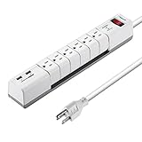 Poweradd 6-Outlet Swivel Power Strip Surge Protector with Dual 3.4A Smart USB Ports, 6-Foot 15A Heavy Duty Cord 1080J Surge Suppressor - UL Listed