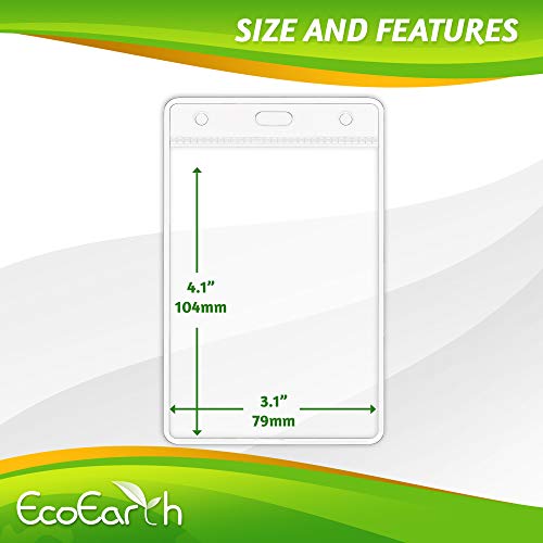EcoEarth Vertical Name Badge Holders (Large 4x3, 100 Pack) Clear Plastic Pouch for ID Name Tags, Conference Nametag Sleeves, No Zipper for Quick and Easy Loading of Card Inserts