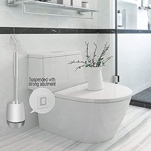 Toilet Brush and Holder, PowerDoF Toilet Bowl Brush with Silicone Bristle Cleaning Brush Head and Quick Drying Holder Toilet Brush Set for Bathroom Cleaning and Collation