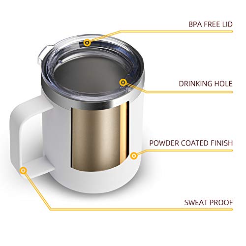 12oz Stainless Steel Insulated Coffee Mug with Handle, Double Wall Vacuum Tumbler Cup with Lid, White, 1 Pack - Thumbnail 5