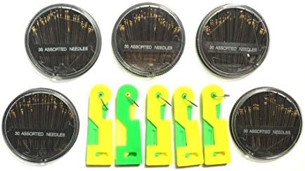 Happyi 30-Count Assorted Hand Sewing Needles Set for Sewing Works with 5 Pcs Needle Threaders(5 Pack)