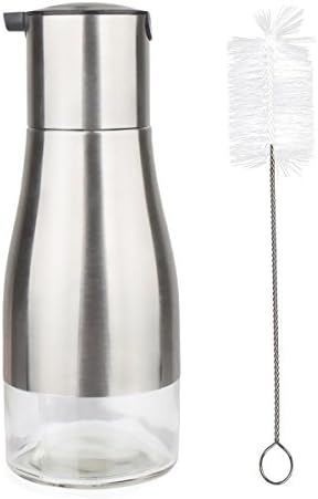 Hihamer Stainless Steel Glass Olive Oil Dispenser Vinegar Cruet Bottle with Nylon Cleaning Brush
