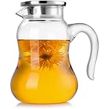 RED MAISON 1.5 Liter Large Capacity Glass Water Pitcher with Stainless Steel Infuser Lid and Spout for Homemade Juice &amp; Iced Tea, Hot/Cold Water Carafe with Handle (1500ml/50 oz)