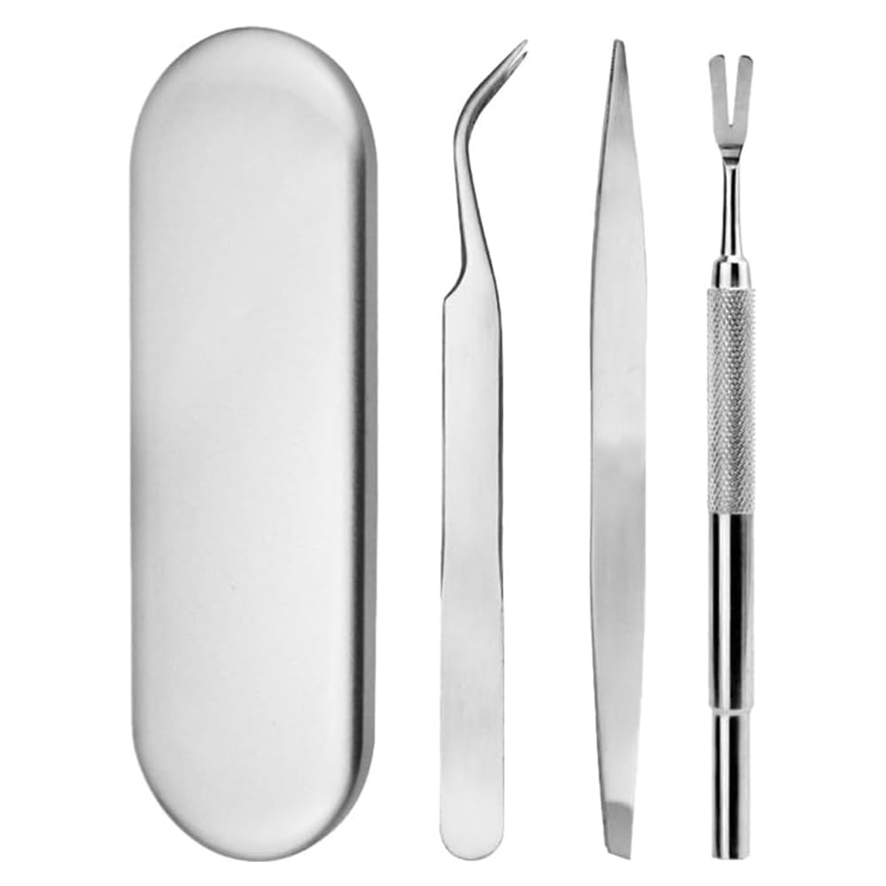 Sarini 4-Piece Stainless Steel Tick Removal Tool Set 1 Piece Exquisite Box 1 Piece Two Clips 1 Piece Tick Removal Tweezers And 1 Piece Sharp Rake Pet Dog Cat Tick Removal Tools