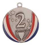 2nd Place Silver Stars and Stripes Die Cast Medal with Red, White & Blue V-neck Ribbon