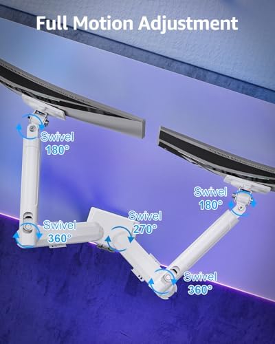 EV6012W - suporte de 2 monitores para ecrãs de 13 a 32 polegadas, suporte de 2 monitores de 2 a 9 kg com VESA 75/100 mm, braço a gás com inclinação, rotação, cor branca