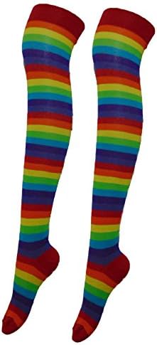 Girls Ladies Womens Rainbow Striped Long Over The Knee Socks Stripes Sizes 9-6.5