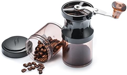 SUOCO Portable Manual Coffee Grinder,Adjustable Ceramic Burr Mill and 2pcs Stackable Twist Lock Storage Jars-BPA FREE