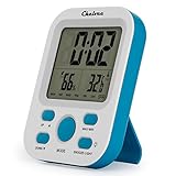 Alarm Clock, Chelvee Large LCD Screen Alarm Clock with Time/Date/Temperature/Humidity Display, Snooze Function, Stand or Wall Mount, Battery Operated (Blue)