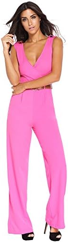 SextyHome Lady Women 's Sexy V - Neck Sleeveless Wide Leg Sweatshirt Clothes(Pink)