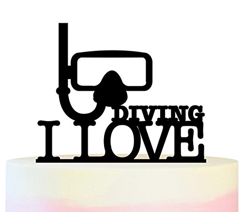TC0123 I Love Diving Snorkel Party Wedding Birthday Acrylic Cake Topper Cupcake Toppers Decor Set 11 pcs