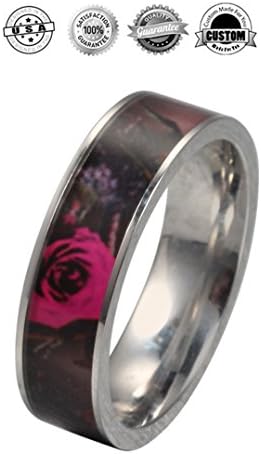 Womens The Wild Pink Rose ON SALE TODAY, Pink Camo Ring, Comfort Fit, GUARANTEED WARRANTY Camo Wedding Rings for Women, Size 4.5