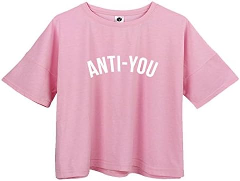 VIKINGBRANDS Harajuku Fashion Summer Crop Tops Clothings Anti You Print T Shirt Tumblr Women,Pink